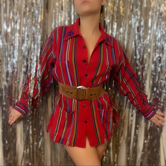 Rainbow Striped Embroidered Button Down - Picture 3 of 4